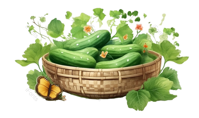 蔬菜图片,蝴蝶元素,小花PNG,绿色免抠素材